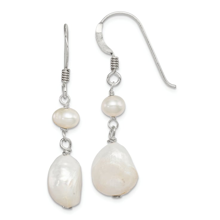 Sterling Silver Polished Baroque and Semi-Round Freshwater Cultured
Pearl Dangle Earrings