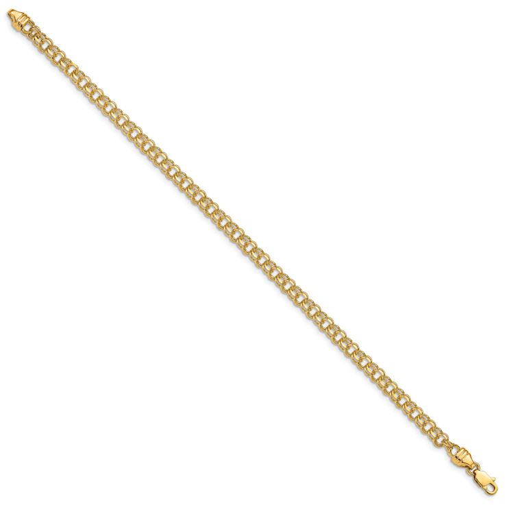 10k Yellow Gold 3.75mm Solid Diamond-Cut Double Link Charm Bracelet
