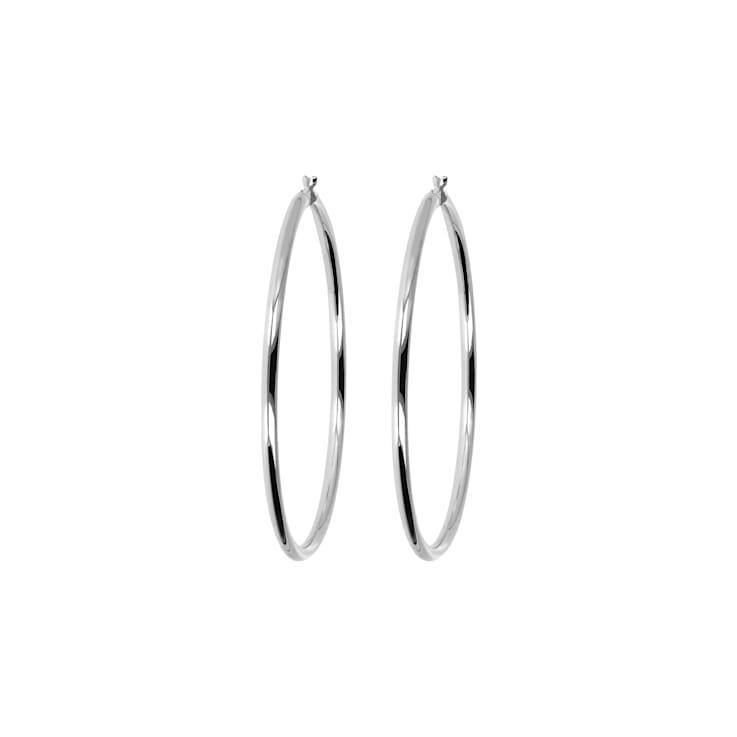 Sterling Silver Polished 2-1/2" Round Hoop Earrings