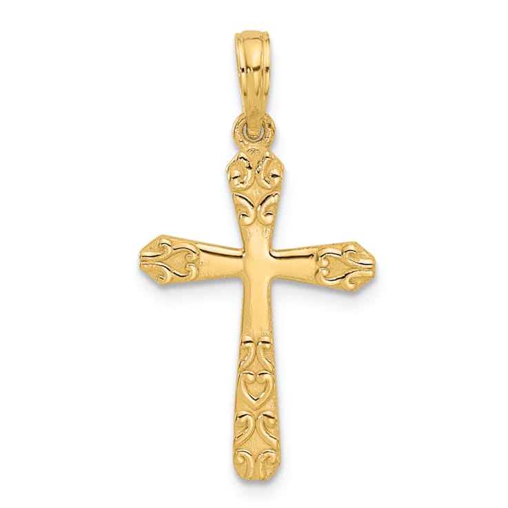 14k Yellow Gold Textured Fancy Cross Charm