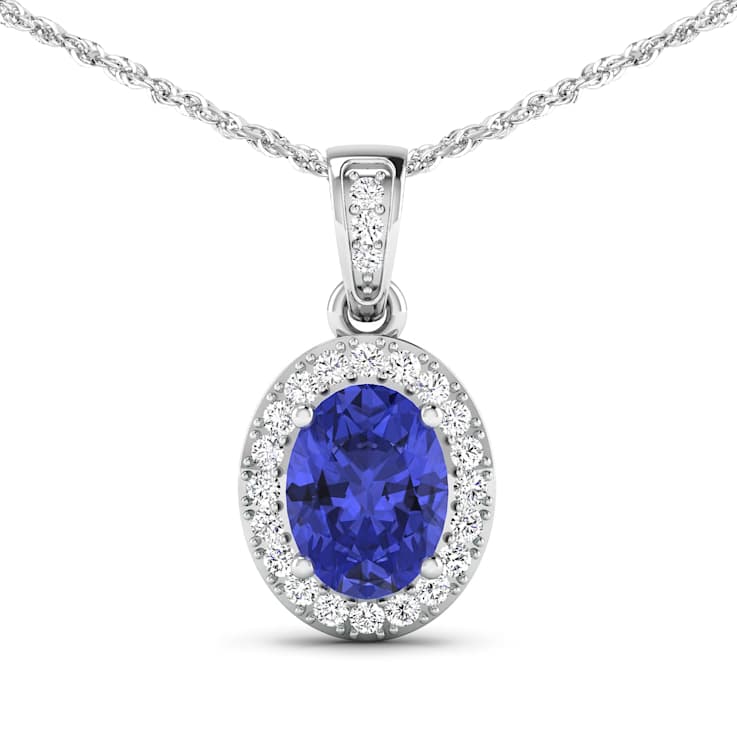 1.09ctw 14K White Gold Tanzanite and White Diamond Pendant with 18 inch
Cable Chain
