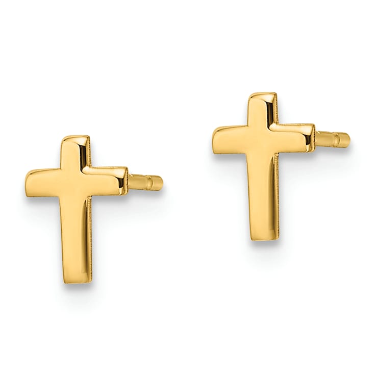 14k Yellow Gold Polished Cross Stud Earrings