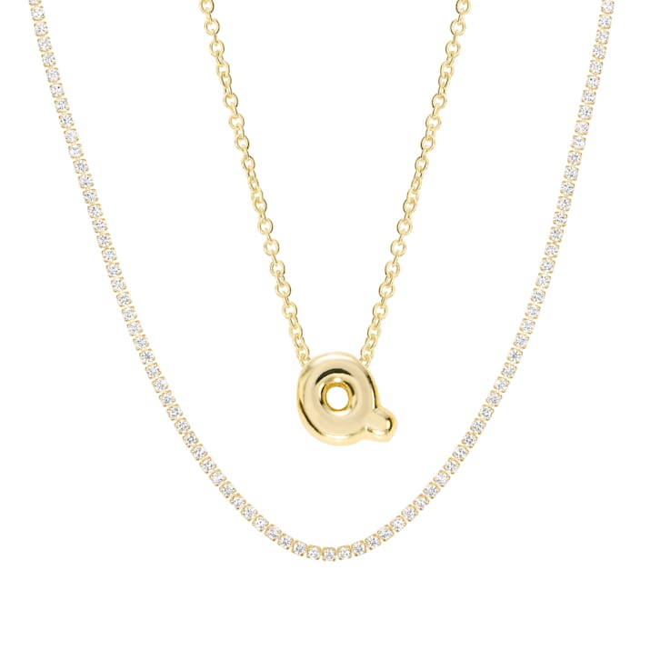 CZ Initial Q Tennis Necklace And Pendant Set In 14K Gold Over Brass 4.05ctw
