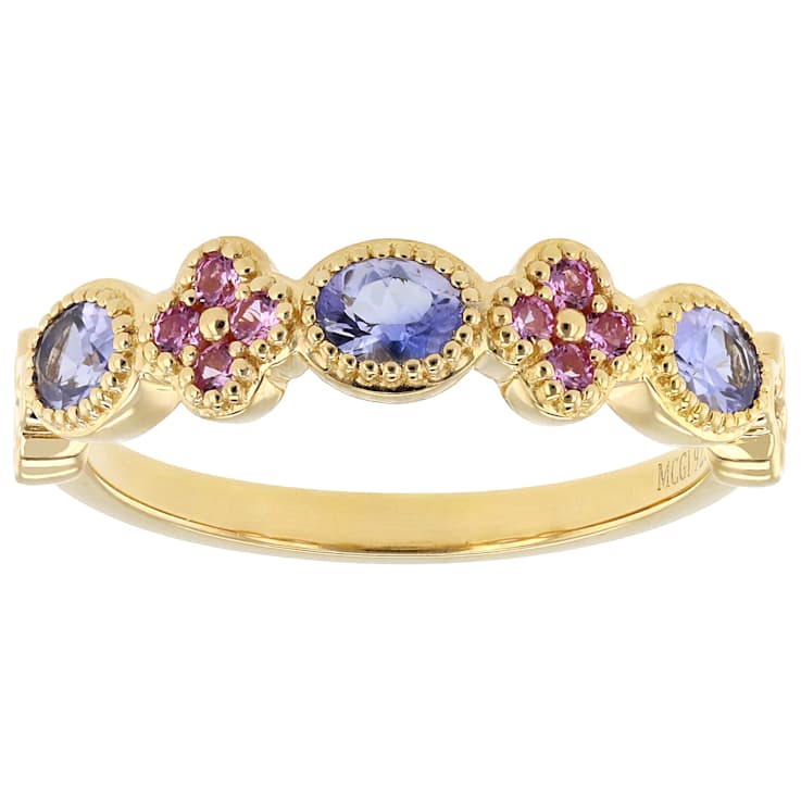 Tanzanite And Lab-Created Pink Sapphire Band Ring In 18K Gold Over
Sterling Silver 0.57ctw