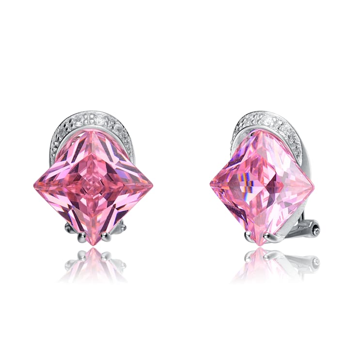 Morganite Color CZ Cross Stud Earrings In Sterling Silver