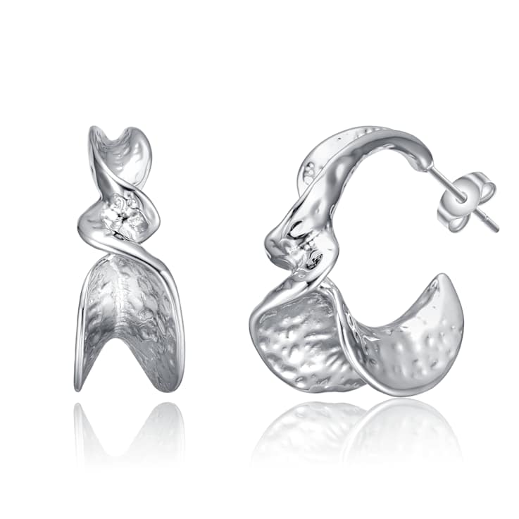 Twisted C-Hoop Earrings In Rhodium Over Brass