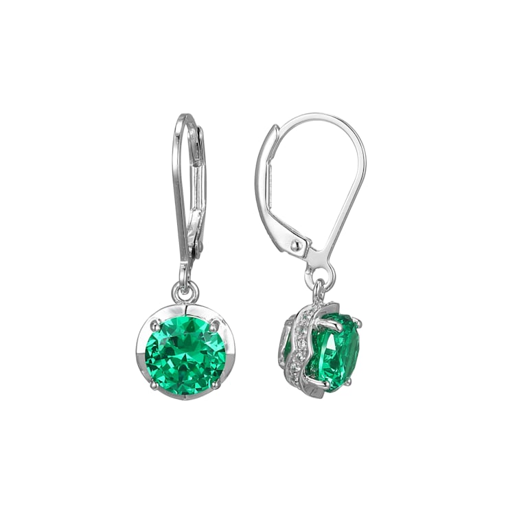 Green Lab Created Garnet and White Cubic Zirconia Platineve Earrings 3.08ctw
