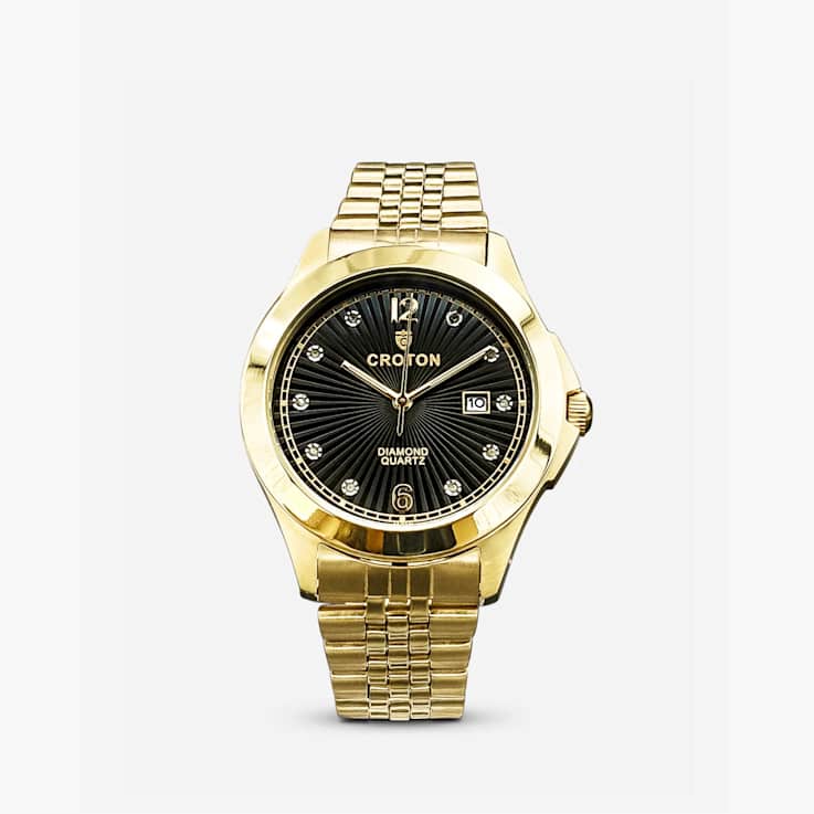 Croton Decider Yellow Stainless Steel Watch with Black Dial and Diamond Markers