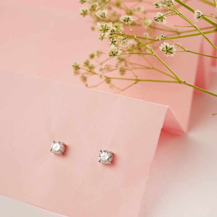 White Moissanite Sterling Silver Solitaire Minimalist Stud Earrings