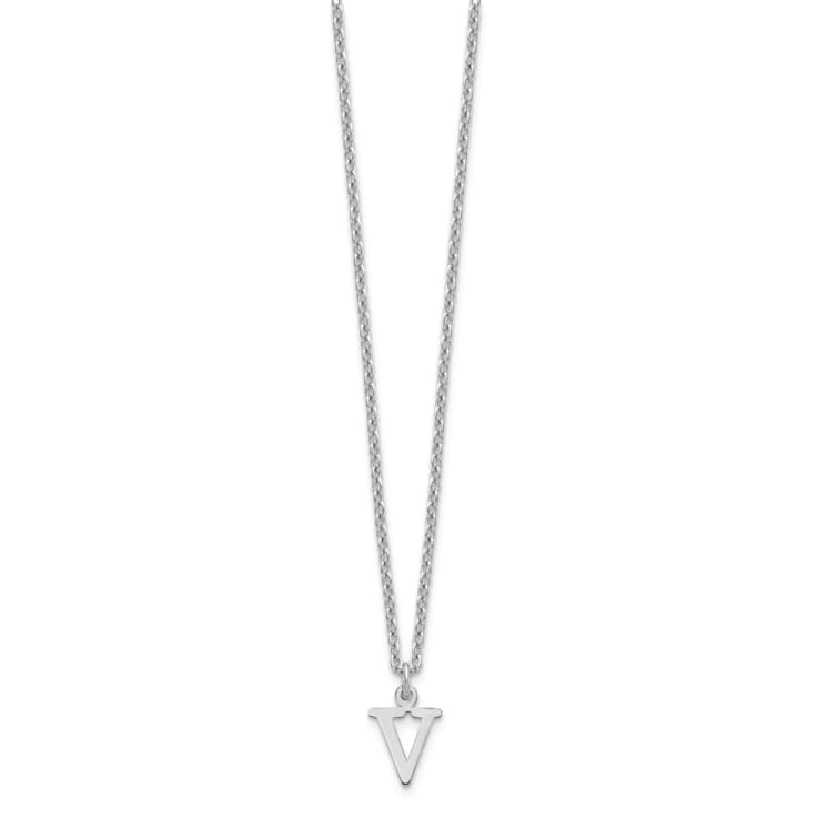 Rhodium Over Sterling Silver Cutout Letter V  Initial Necklace