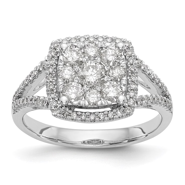 Rhodium Over 14K White Gold Lab Grown Diamond Cluster Engagement Ring 0.995ctw