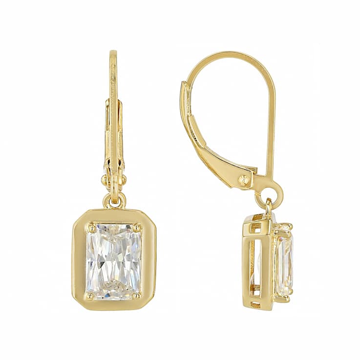 Diamond Simulant Radiant Earrings In 18K Gold Over Sterling Silver