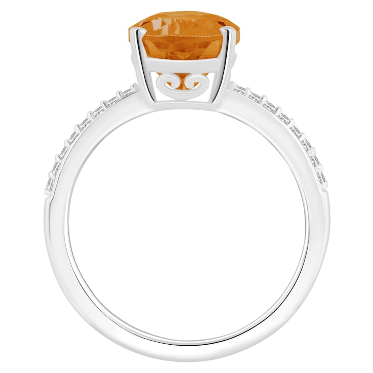 12x8mm Pear Shape Citrine and 1/10 ctw Diamond Rhodium Over Sterling
Silver Ring