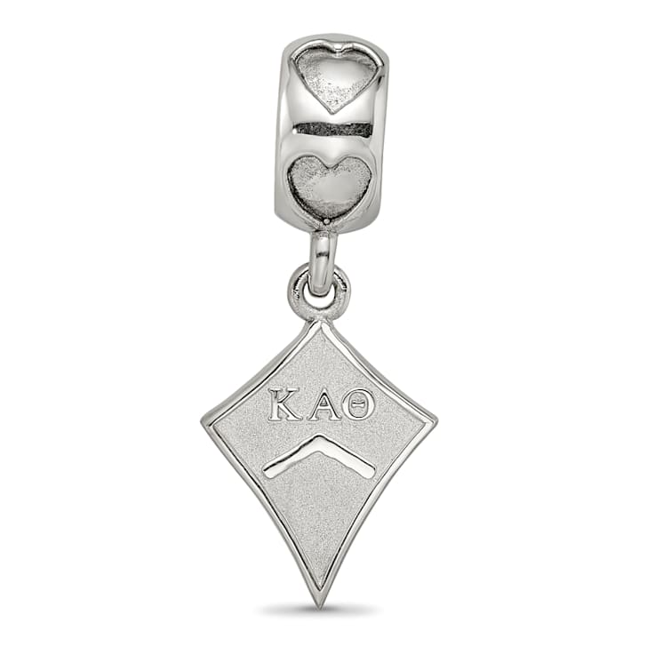 Rhodium Over Sterling Silver LogoArt Kappa Alpha Theta Kite Heart Bead