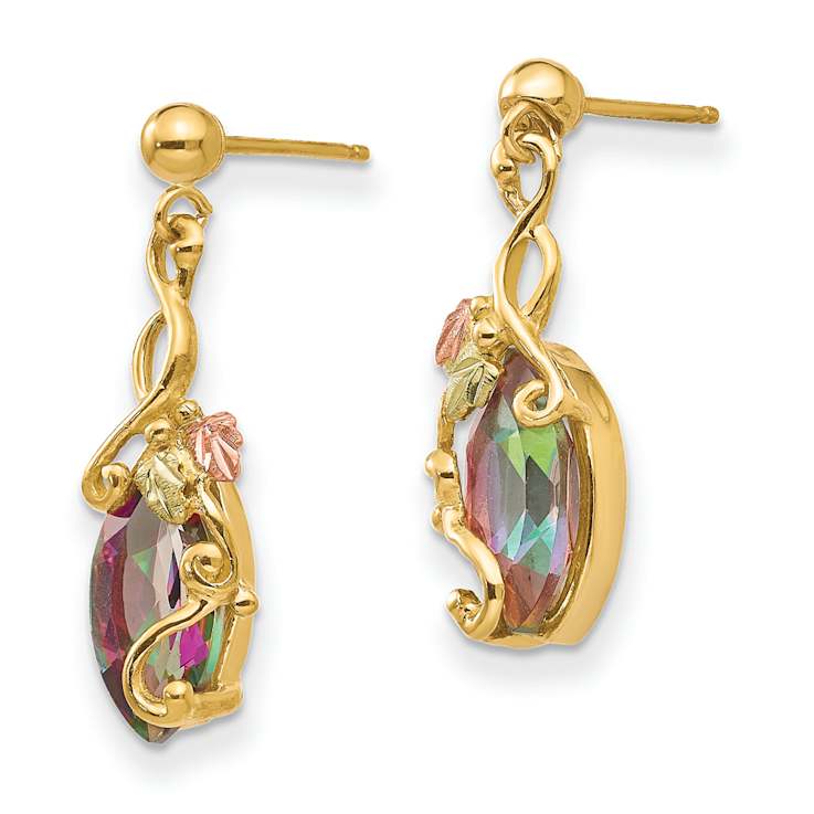 10k Yellow Gold with 12k Rose Gold and 12k Green Gold Accent Mystic
Topaz Leaves Dangle Earrings