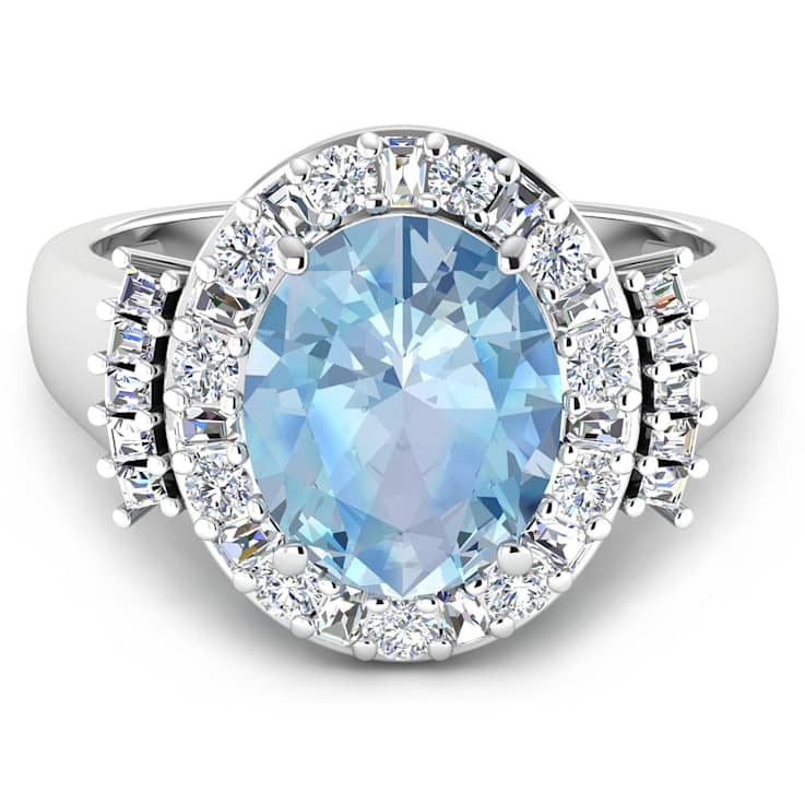 3.73ctw Blue Aquamarine and Diamond 14K White Gold Halo Ring