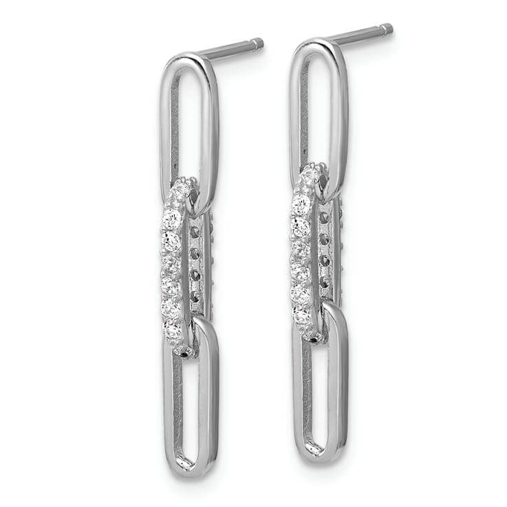 Rhodium Over Sterling Silver Polished Cubic Zirconia Paperclip Link Post
Dangle Earrings