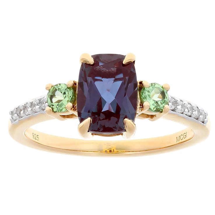 Lab-Created Alexandrite, Tsavorite And White Zircon Ring In 18K Gold
Over Sterling Silver 2.52ctw
