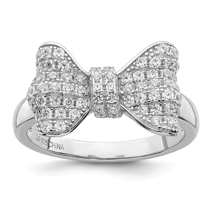 Rhodium Over Sterling Silver Cubic Zirconia Bow Ring