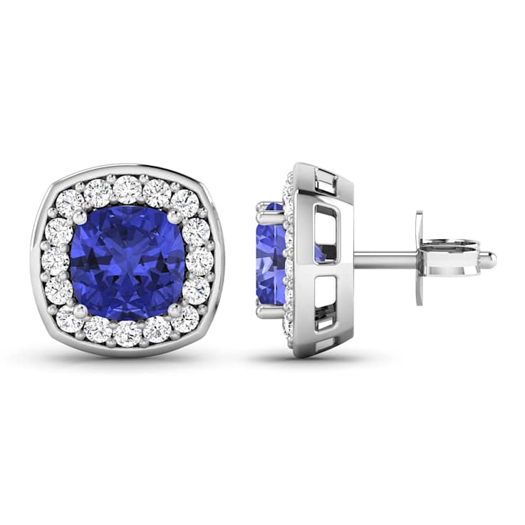 1.64ctw 14K White Gold  Tanzanite and White Diamond Halo Earrings