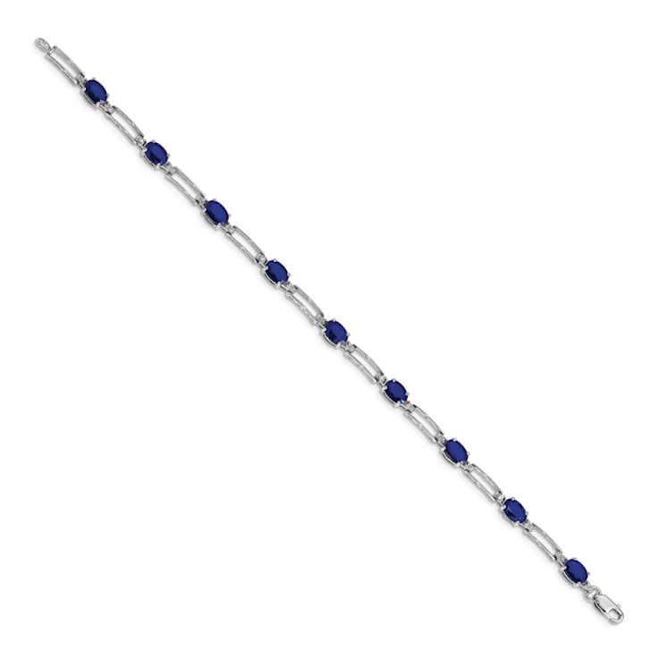 Rhodium Over 14k White Gold Diamond and Sapphire Bracelet