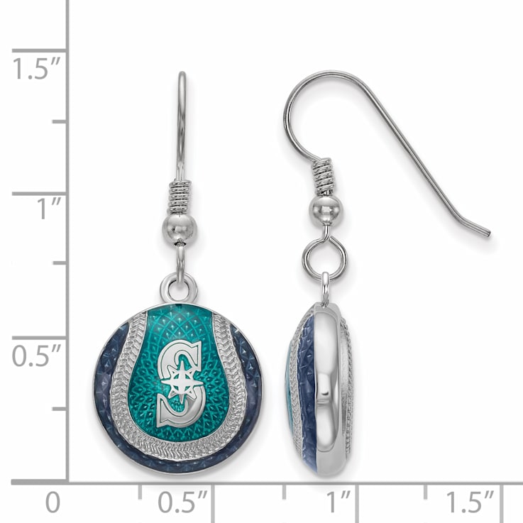 Rhodium Over Sterling Silver MLB LogoArt Seattle Mariners Enamel Earrings