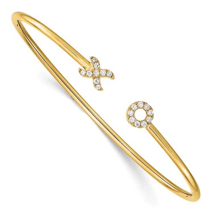14K Yellow Gold Lab Grown Diamond X and O Cuff Bangle