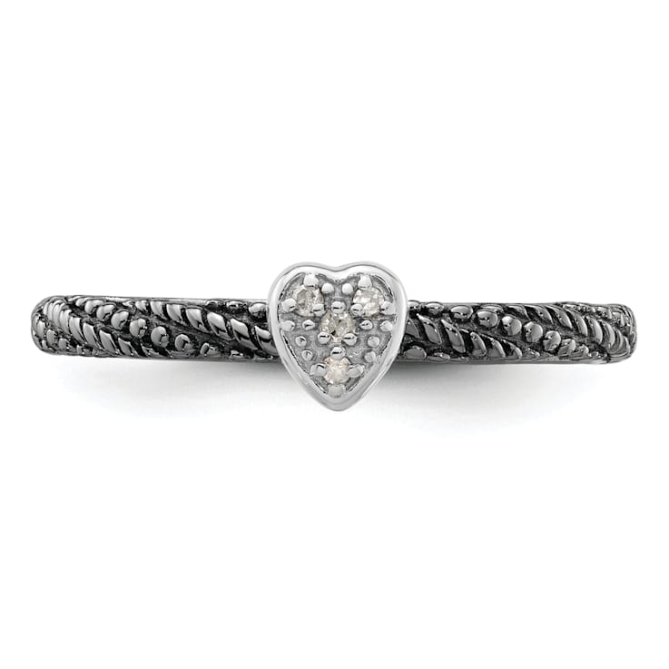 Ruthenium Over Sterling Silver Diamond Stackable Expressions Heart Ring 0.02ctw