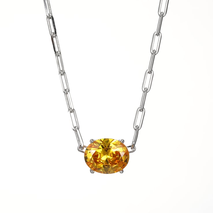 Yellow Cubic Zirconia Rhodium Over Sterling Silver Paperclip Necklace 4.08ctw