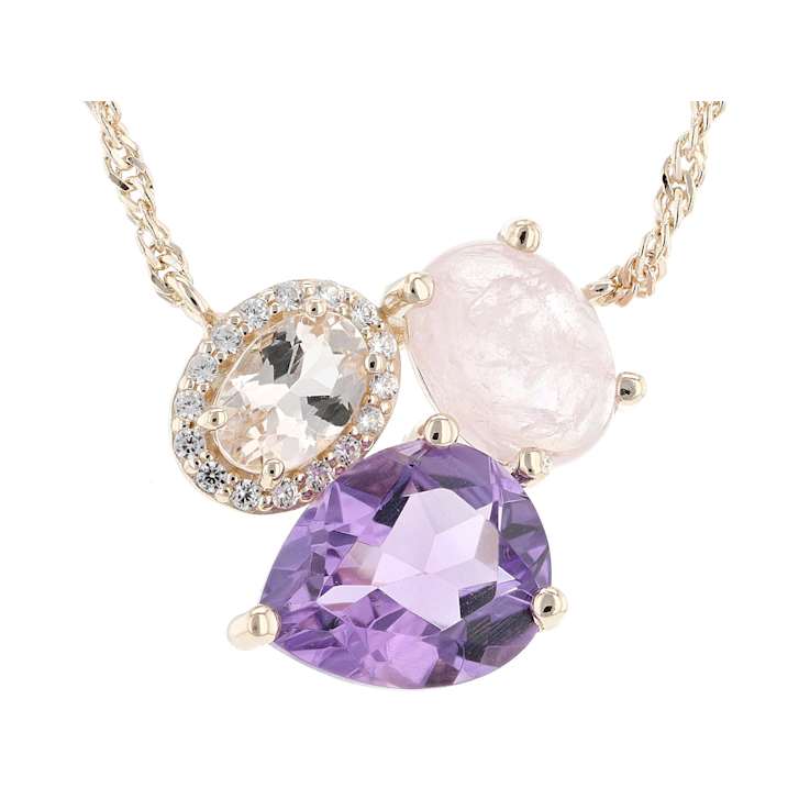 Amethyst, Peach Morganite And White Zircon Pendant Necklace In 18K Rose
Gold Over Sterling Silver 5.57ctw