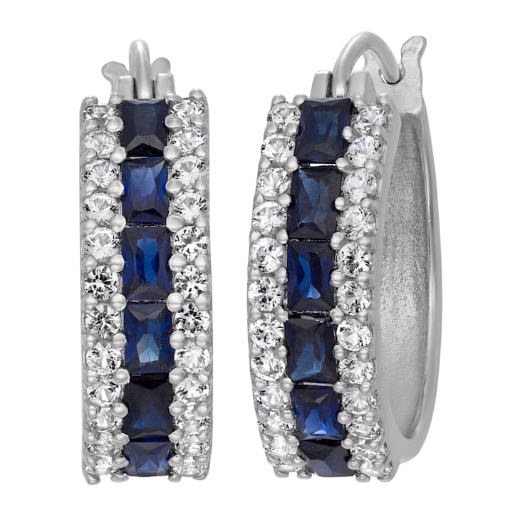 Lab Created Blue Sapphire Sterling Silver Hoop Earrings 1.68ctw