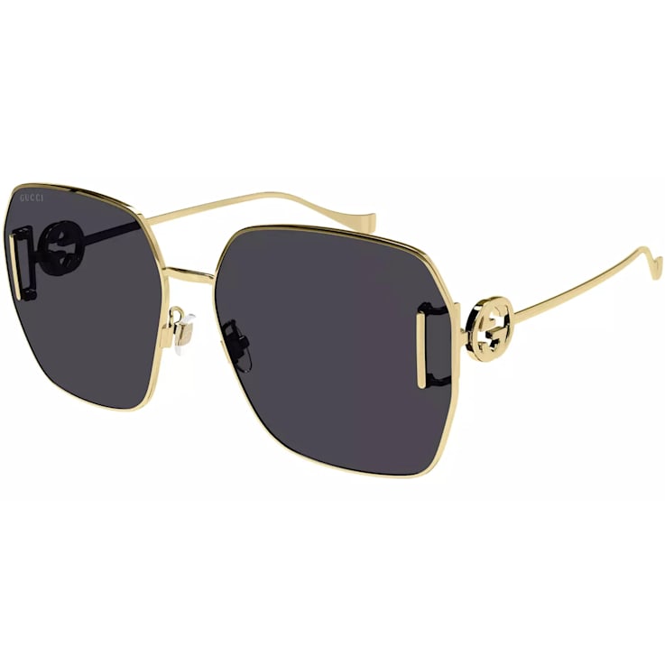 Gucci Gold Tone Oversize Frame with "GG" Logo Accent / Gray
Lens Sunglasses
