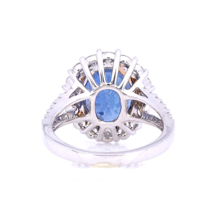 8.31 Ctw Blue Sapphire and 1.42 Ctw White Diamond Ring in 14K WG