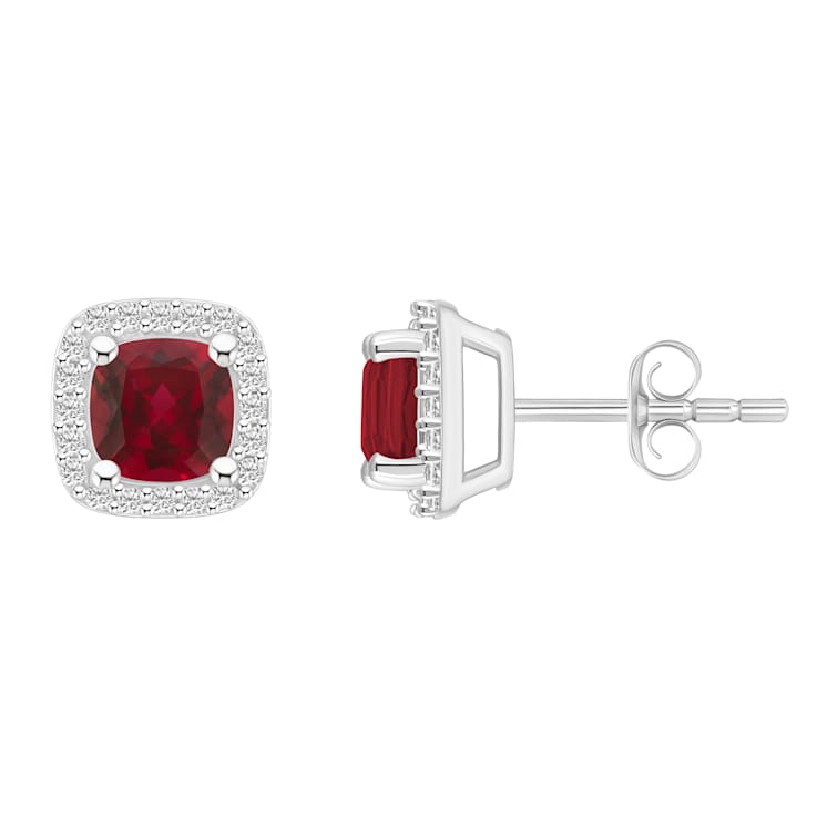 5mm Cushion Created Ruby And Created White Sapphire 10k White Gold Halo
Stud Earrings