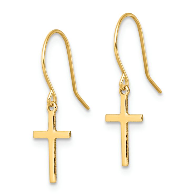 14k Yellow Gold Cross Dangle Earrings