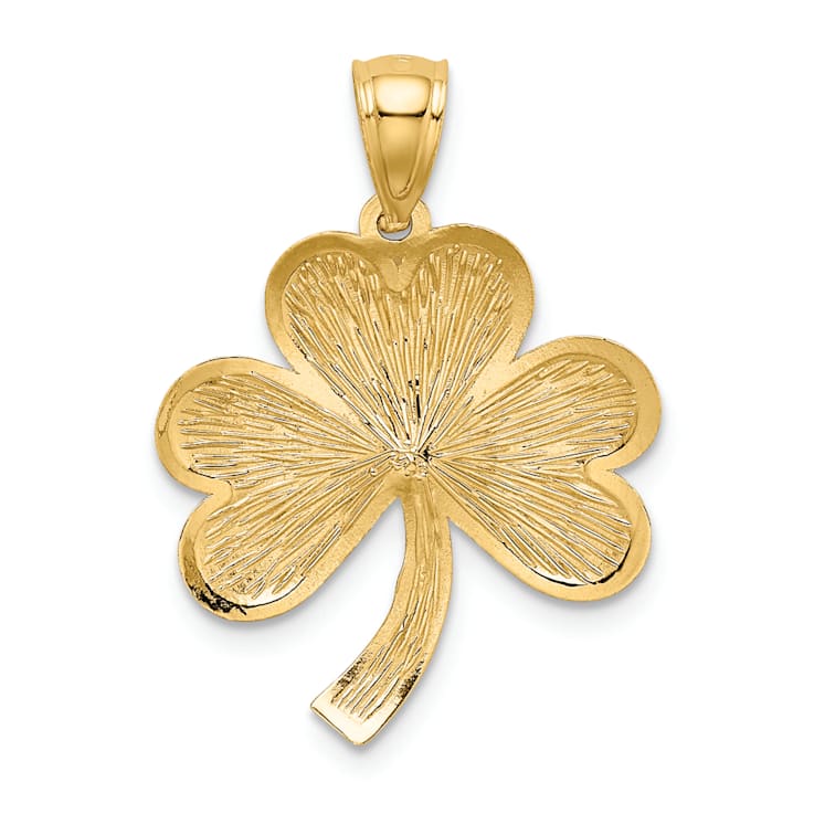 14K Yellow Gold Brushed Diamond-Cut Shamrock Pendant