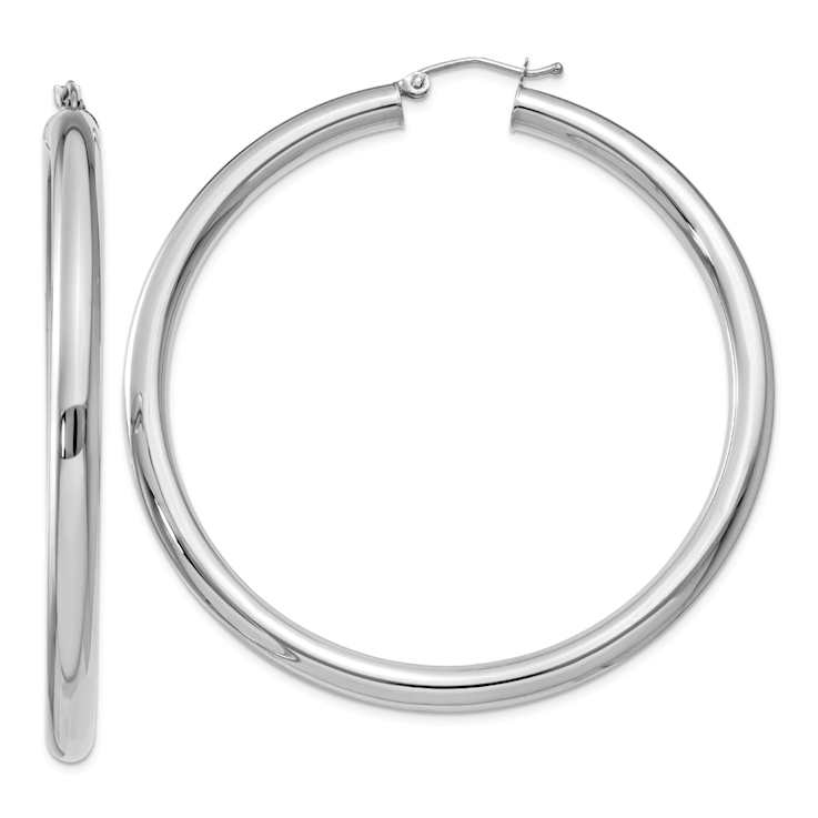 Rhodium Over 14k White Gold Polished 2 3/16" Tube Hoop Earrings