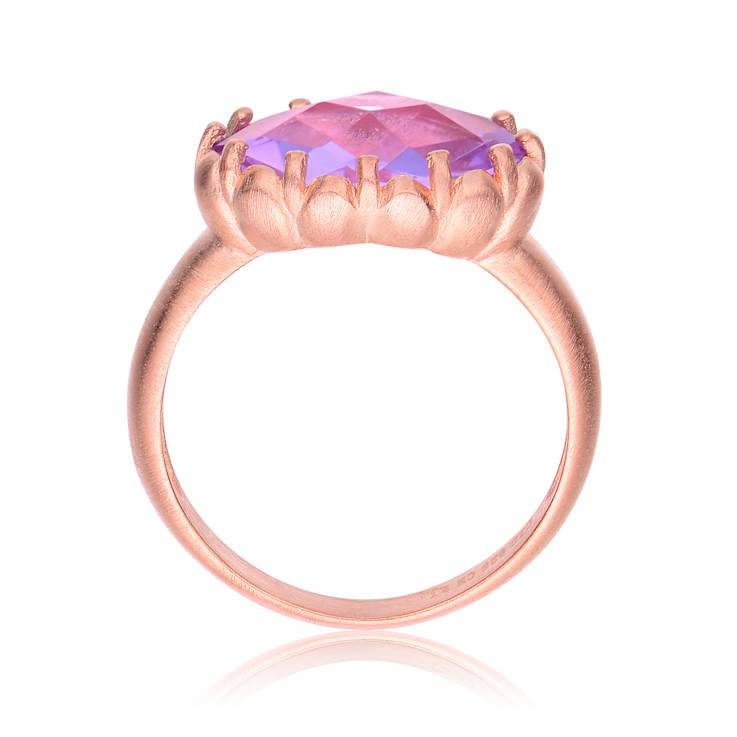Amethyst Color CZ Cocktail Ring In 18K Rose Gold Over Sterling Silver