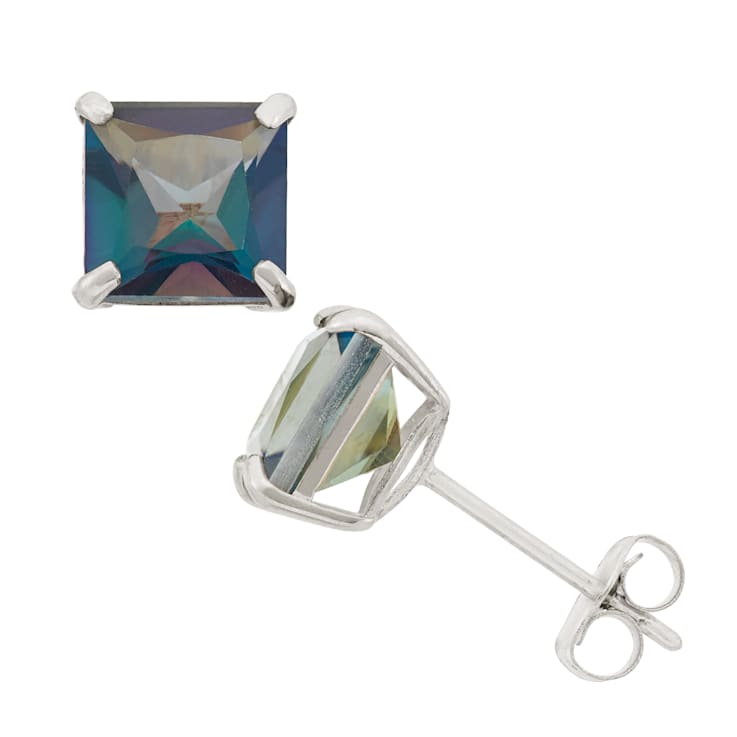 10K WHITE GOLD PRINCESS CUT MYSTIC BLUE TOPAZ EARRINGS, 2.6ctw