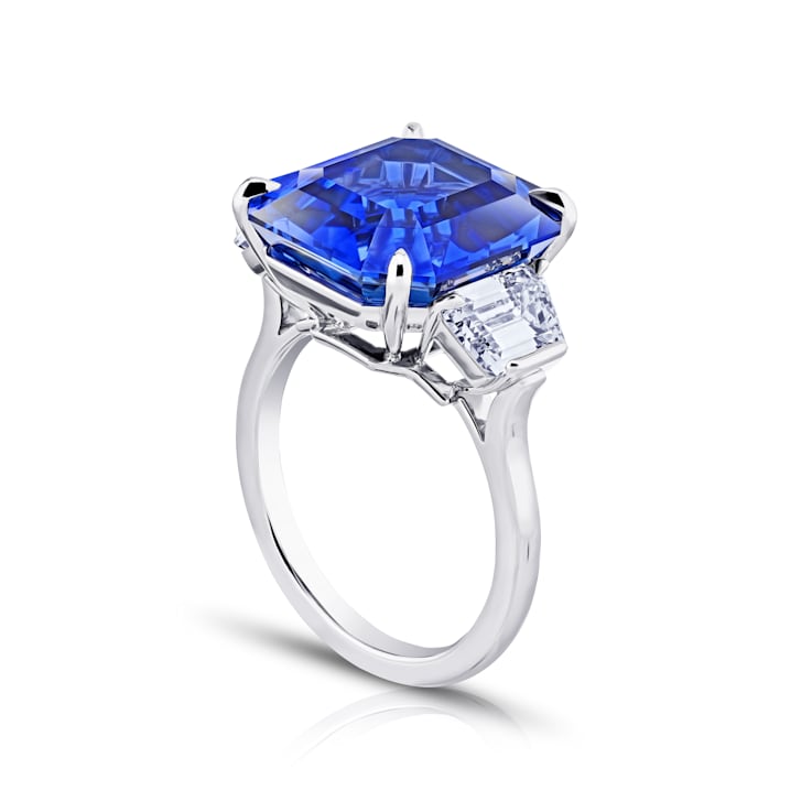 15.48ctw Asscher Cut Blue Sapphire and Diamond Platinum Ring