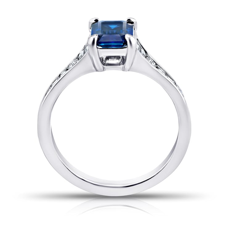 2.20ctw Emerald Cut Blue Sapphire and Diamond Platinum Ring
