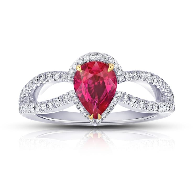 Pear Ruby and Diamond Platinum Ring 1.87ctw