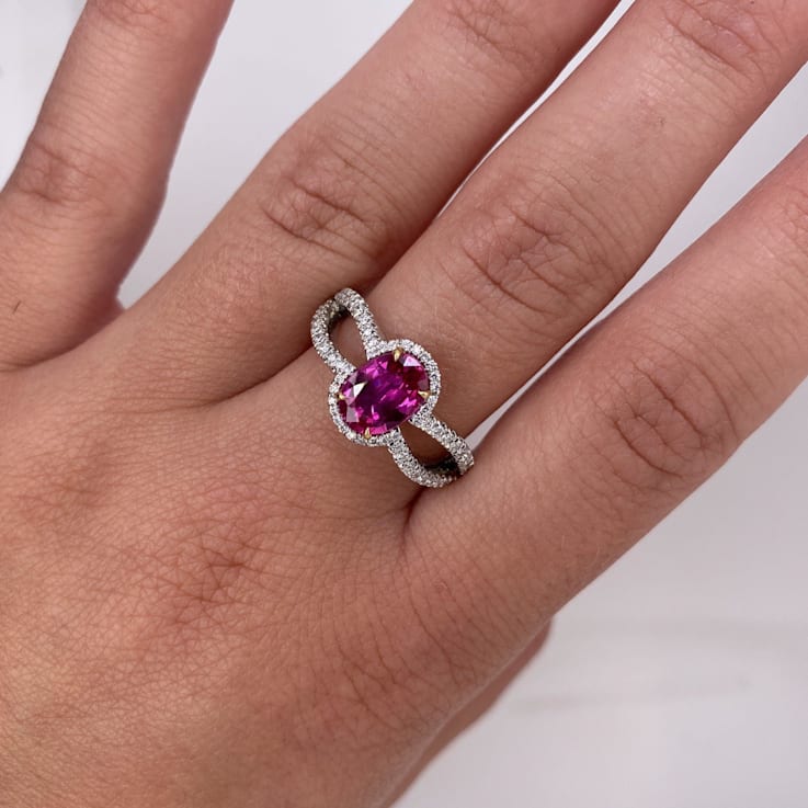 Oval Ruby and Diamond Platinum Ring 1.98ctw