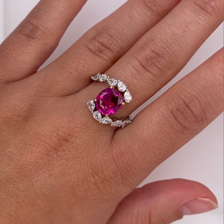 4.34ctw Cushion Red Ruby and Diamond Platinum Ring