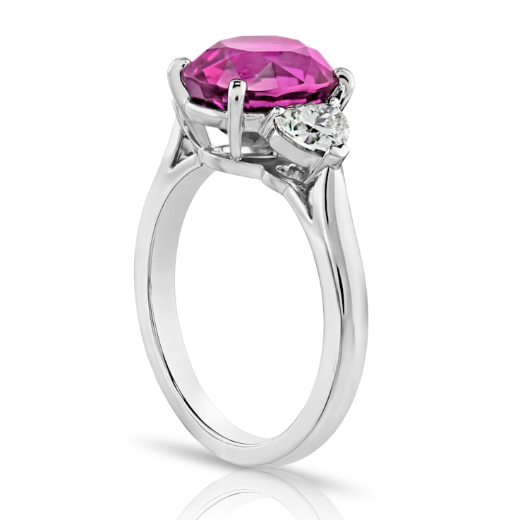 Platinum 4.49 Carat Oval Pink Sapphire and Diamond Ring