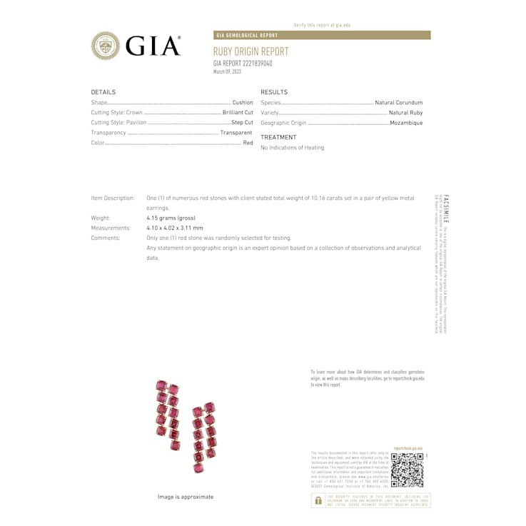 10.16 carat Cushion Ruby Drop Earrings set in 18k Yellow Gold