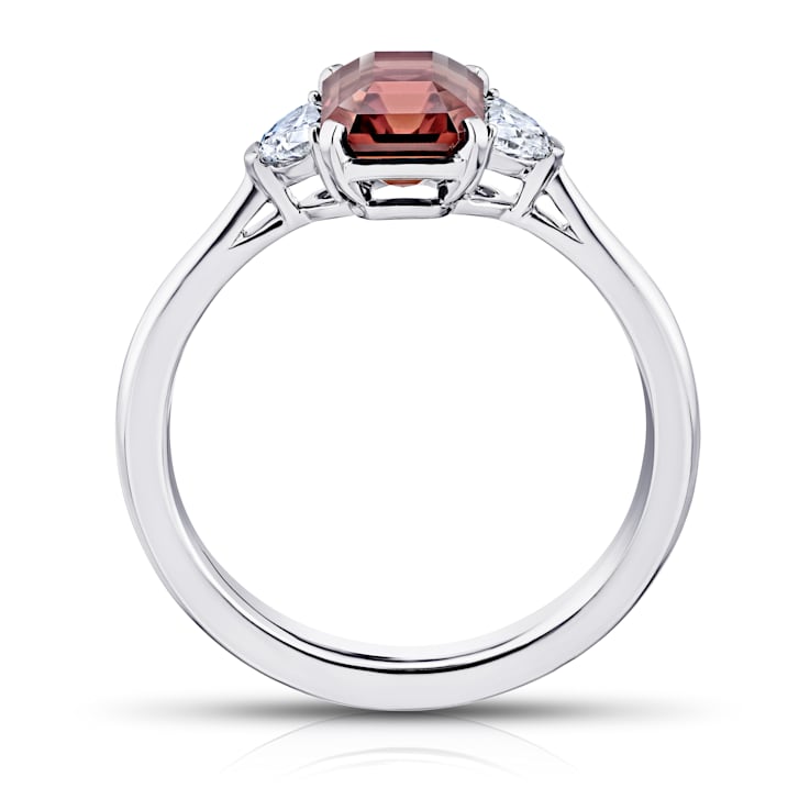 Rectangular Octagonal Reddish Brown Sapphire and Diamond Platinum Ring 2.37ctw