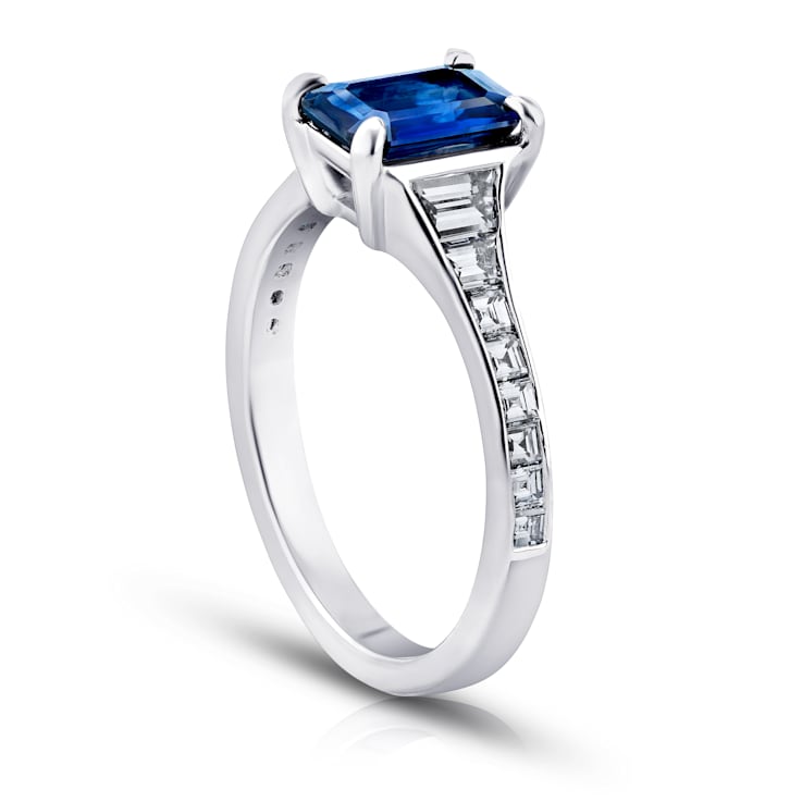 2.20ctw Emerald Cut Blue Sapphire and Diamond Platinum Ring