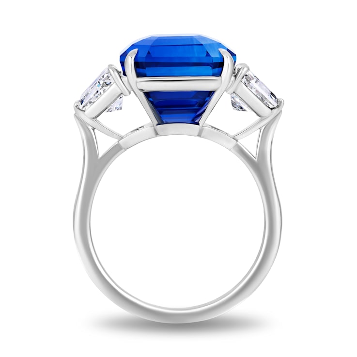 Platinum 11.08 Carat Square Emerald Blue Sapphire and Diamond Ring