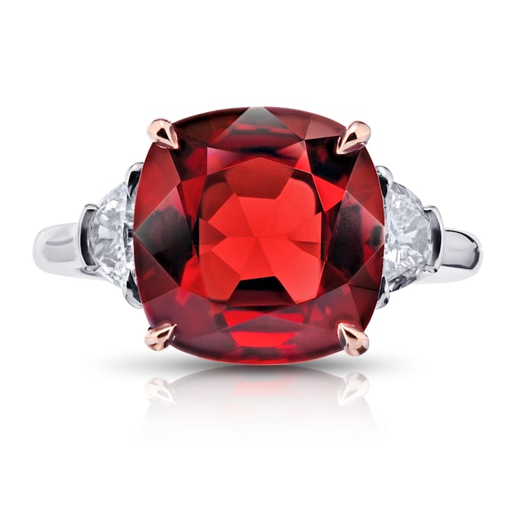 Platinum 5.86 Carat Cushion Red Spinel and Diamond Ring